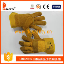 Yellow Cow Split Leather Patch Palm Yellow Cotton Drill Back Gloves